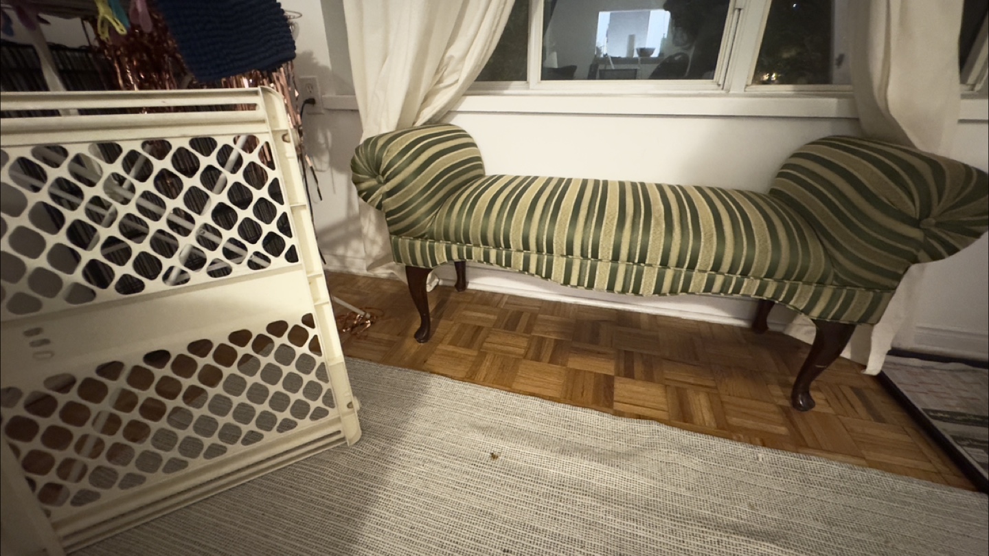Vintage Green Striped Upholstered Bench - photo 3