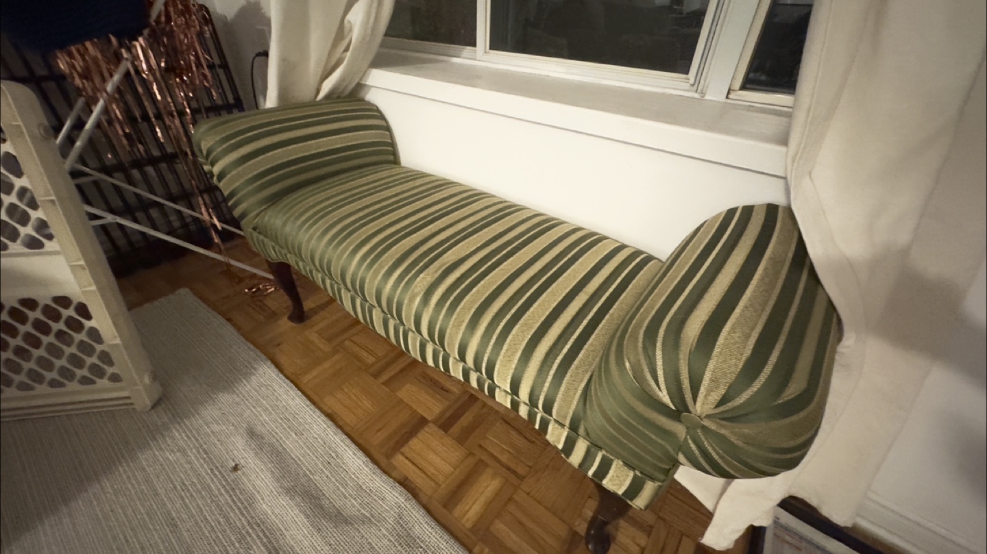 Vintage Green Striped Upholstered Bench - photo 2
