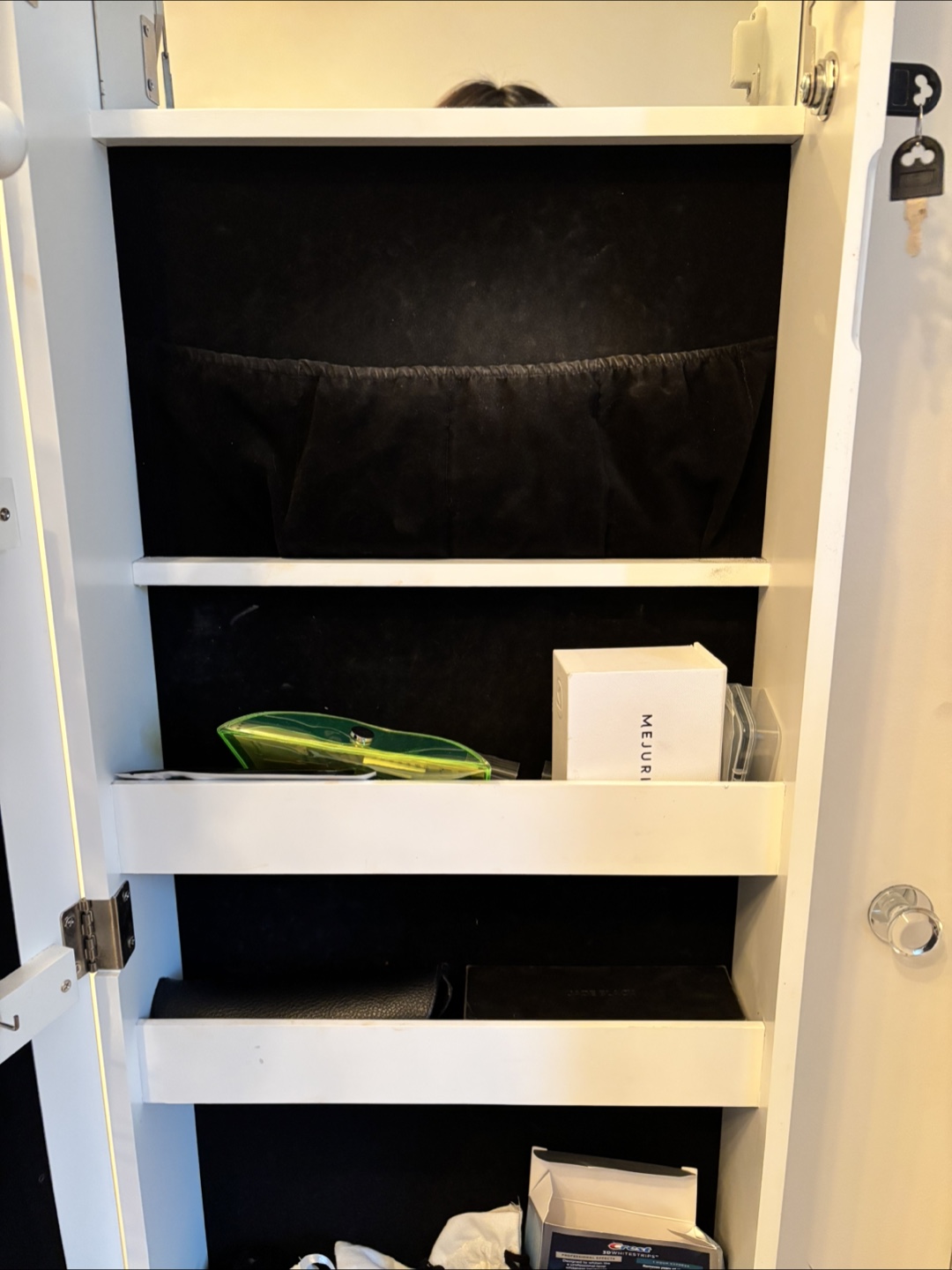 White Armoire Jewelry Mirror Cabinet with Key - photo 5