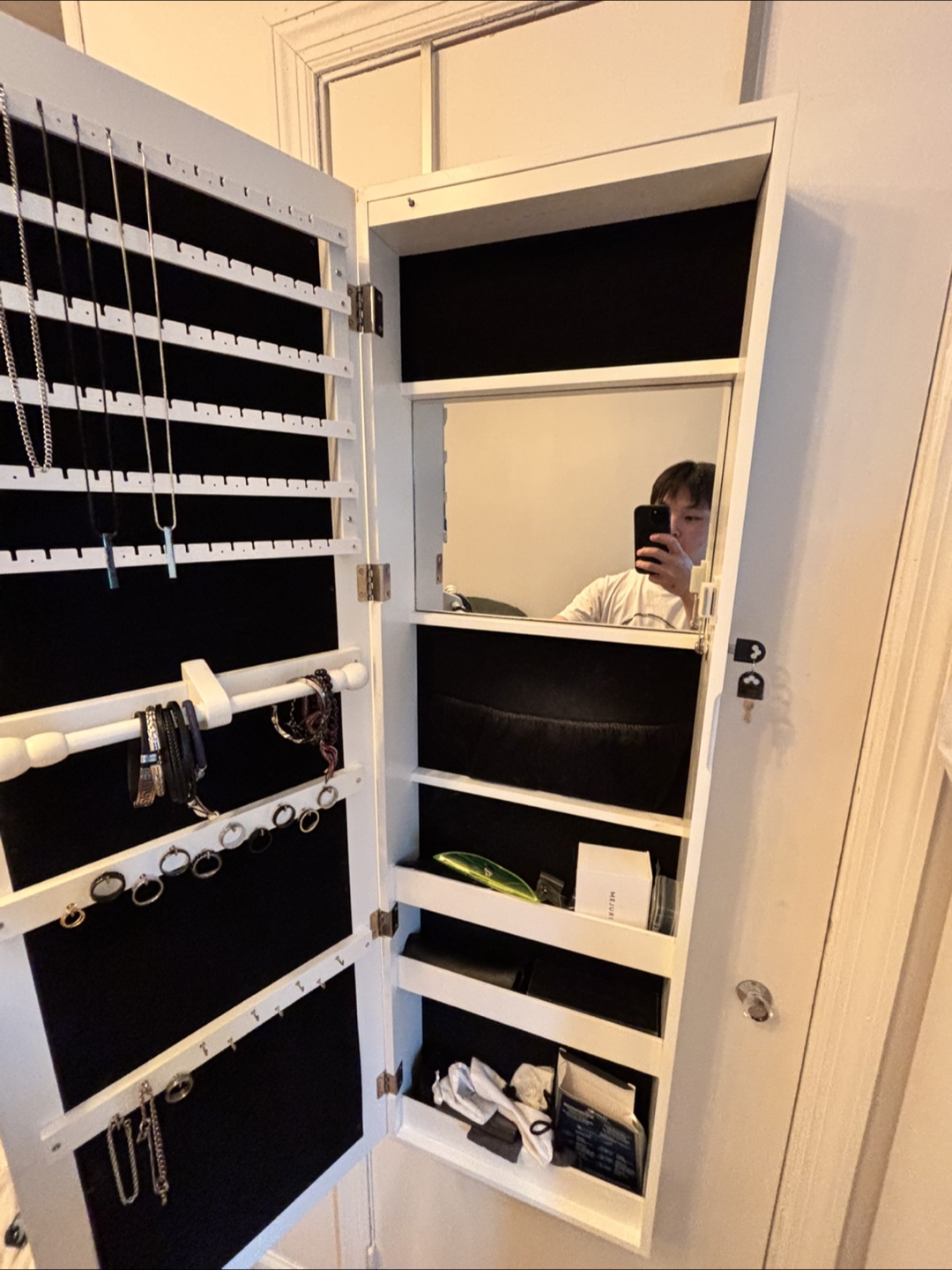 White Armoire Jewelry Mirror Cabinet with Key - photo 3