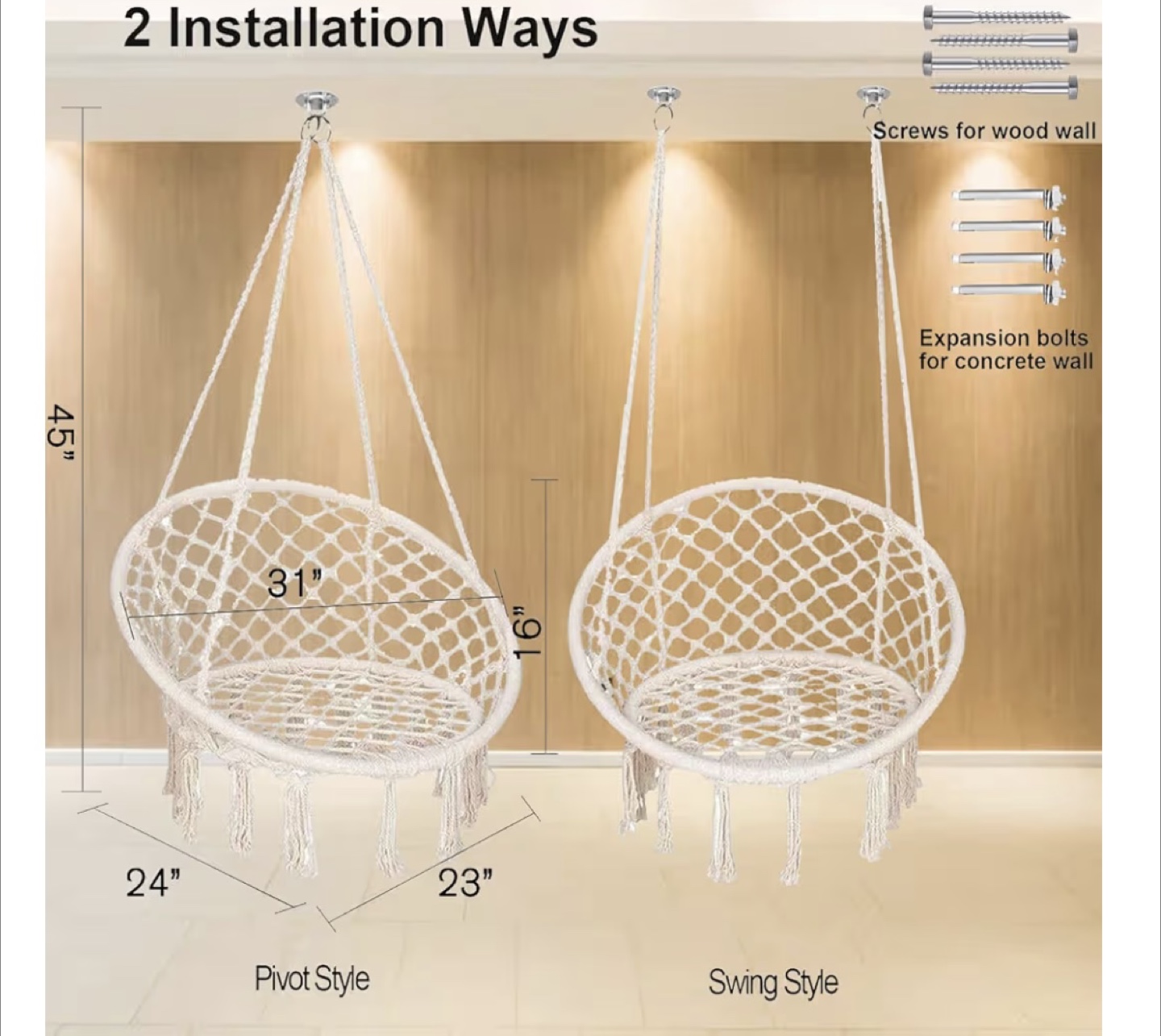 Macrame Hanging Chair Swing with Hanging Kit - photo 3
