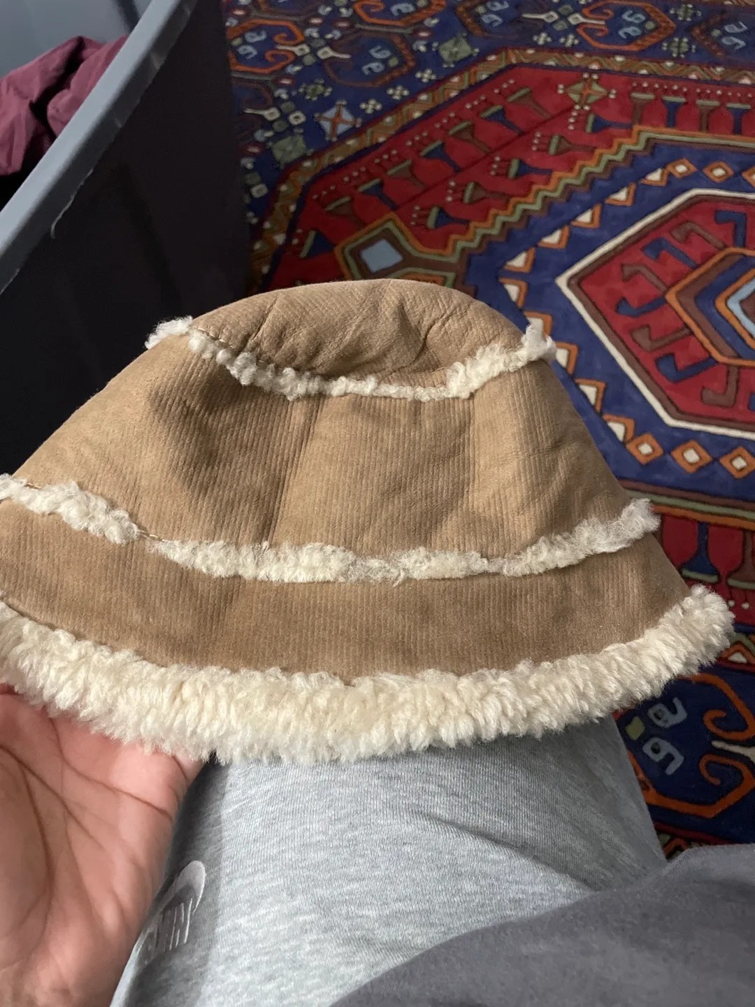 Brown Corduroy Bucket Hat with Sherpa Lining image indicator(3)