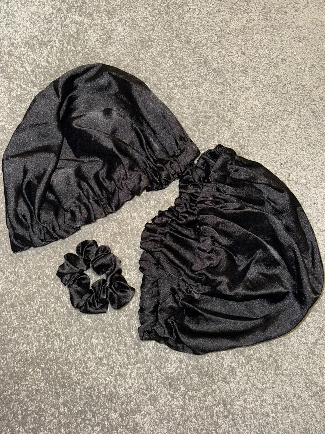 Black Satin Bonnet and Scrunchie Set thumbnail