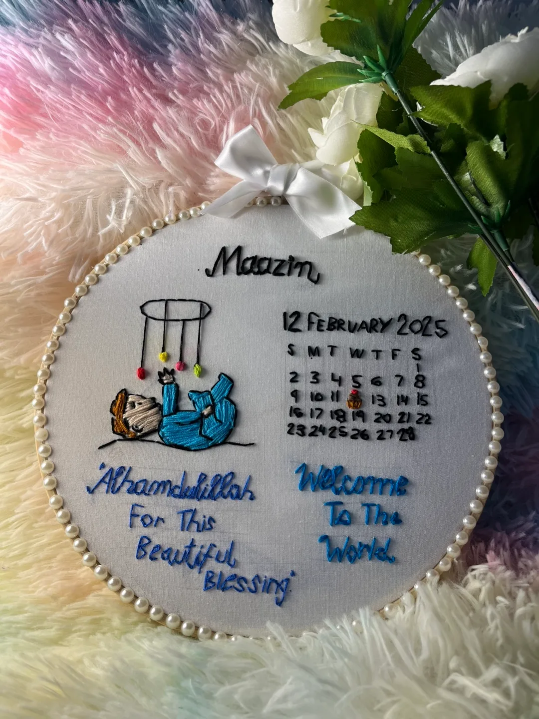 Hand-embroidered baby birth announcement thumbnail