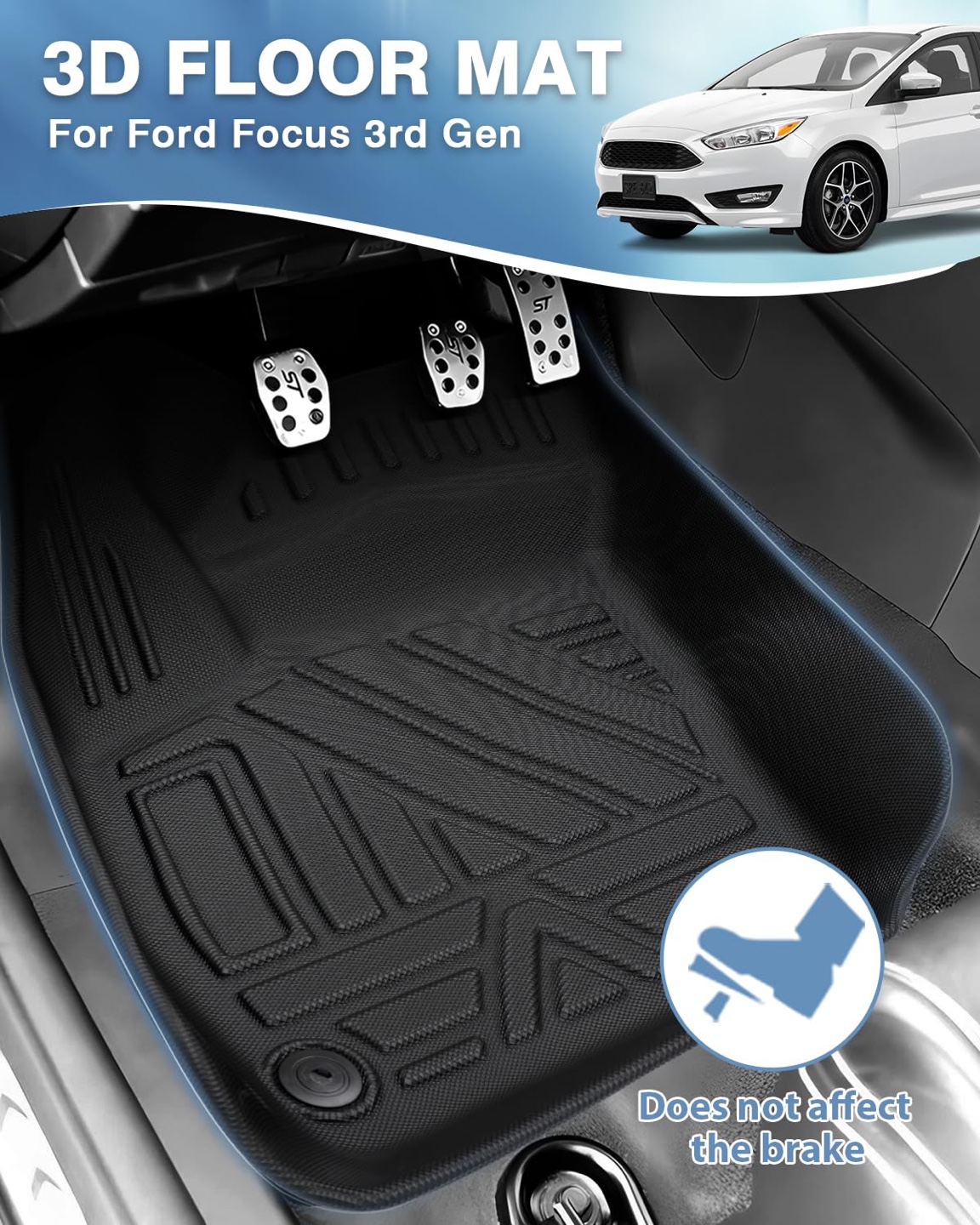 FIILINES Floor Mats Fit for Ford Focus 2012-2018 All Weather TPE - photo 2