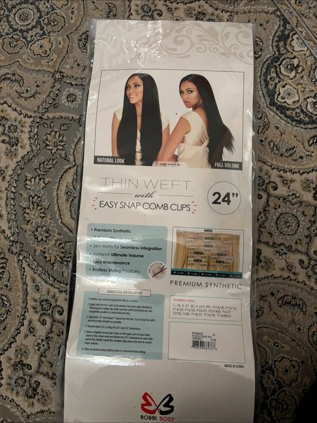 Clip-In 7 pcs 24" Natural Straight Hair Extensions - 1B thumbnail