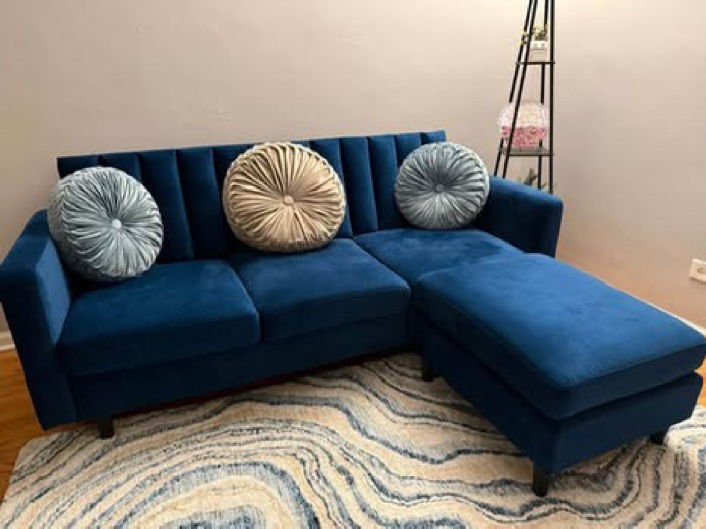Blue Velvet Sectional Sofa with 3 cushions - photo 3