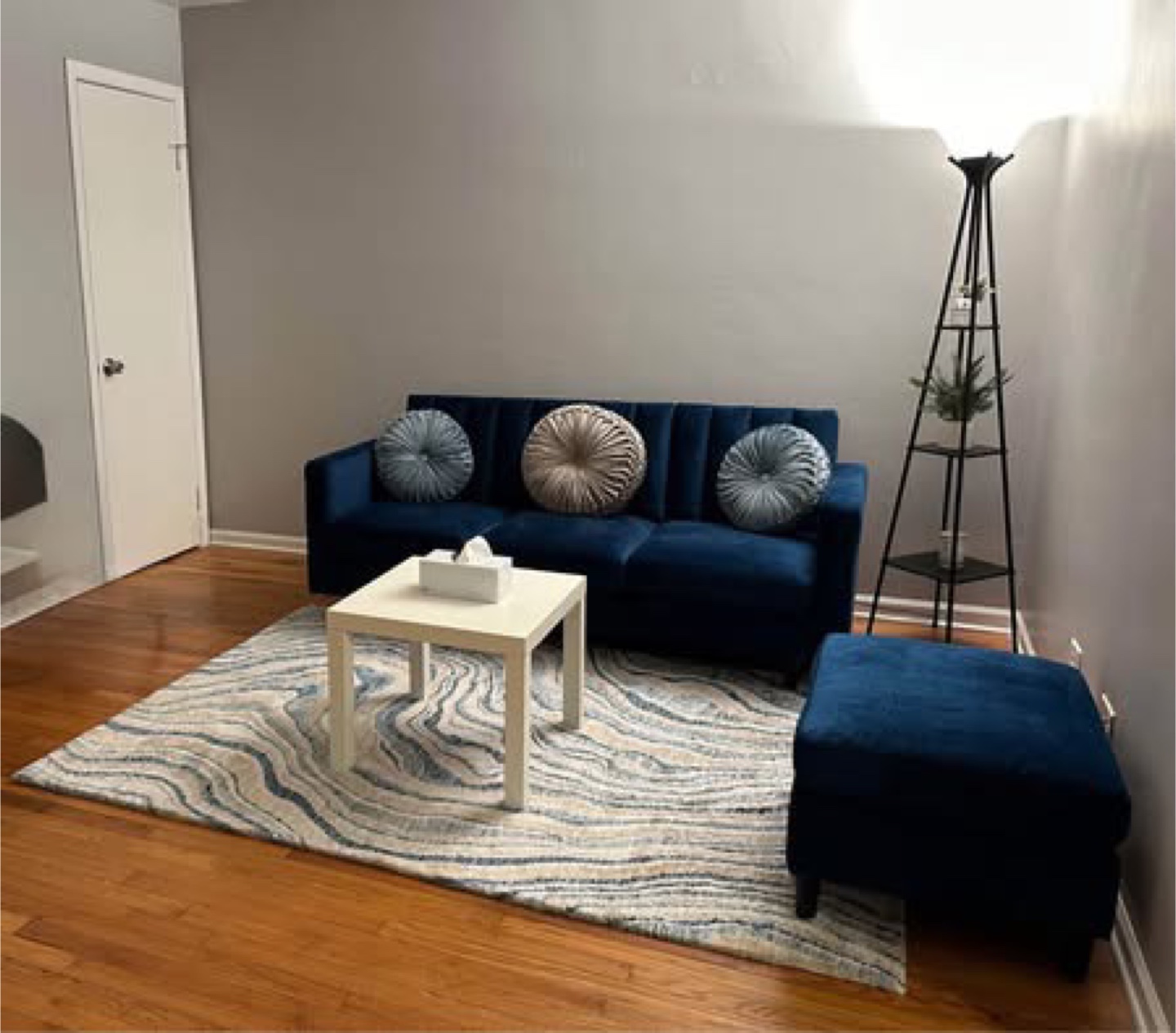 Blue Velvet Sectional Sofa with 3 cushions