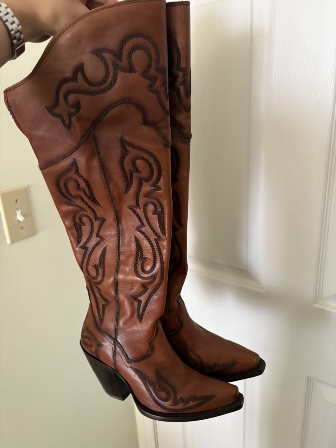 Lammle's Western Wear Brown Leather Long Boots, Size 7