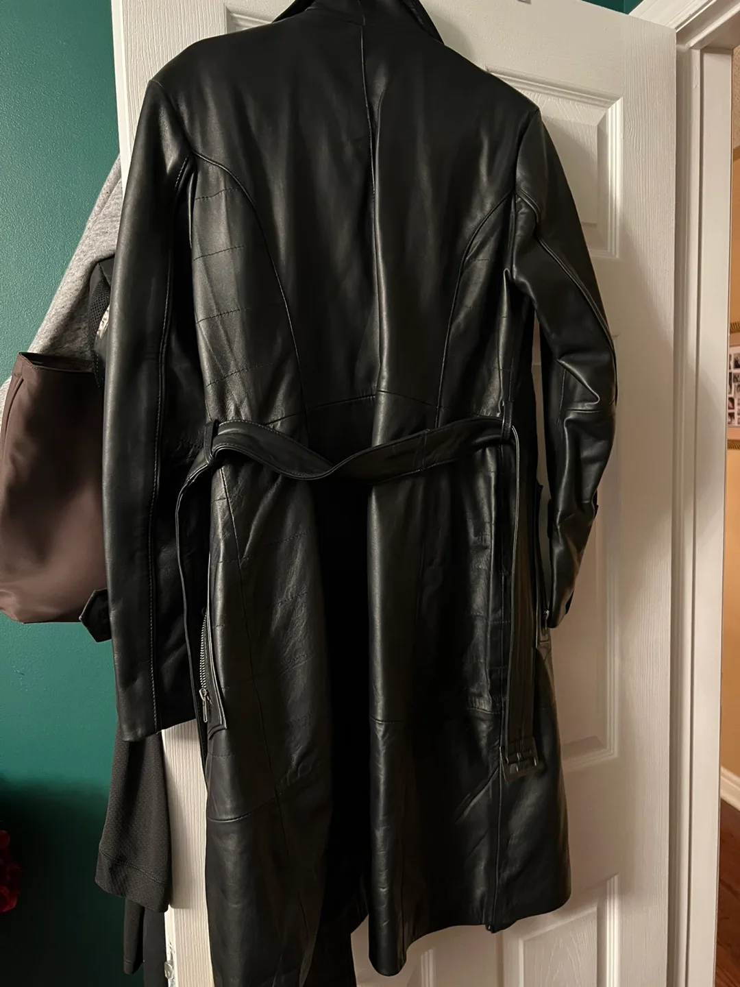 Women's Apparel Hit Black Leather Trench Coat - Size M image indicator(5)