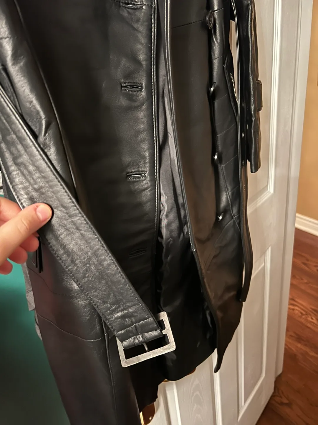 Women's Apparel Hit Black Leather Trench Coat - Size M image indicator(3)