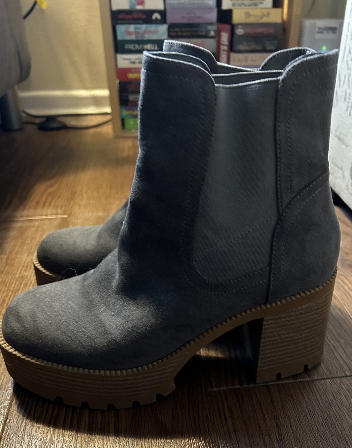 Grey Suede Platform Ankle Boots