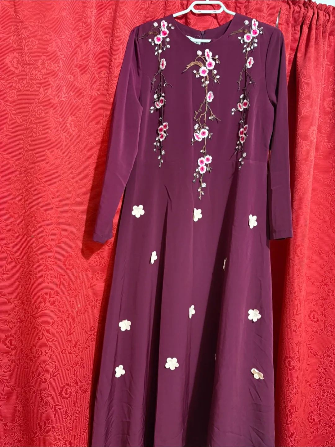 NE&E Collection 46 Maroon Embroidered Maxi Dress thumbnail