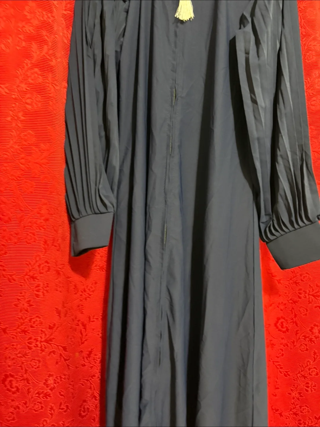 Navy Blue Pleated Maxi Dress with Belt image indicator(2)