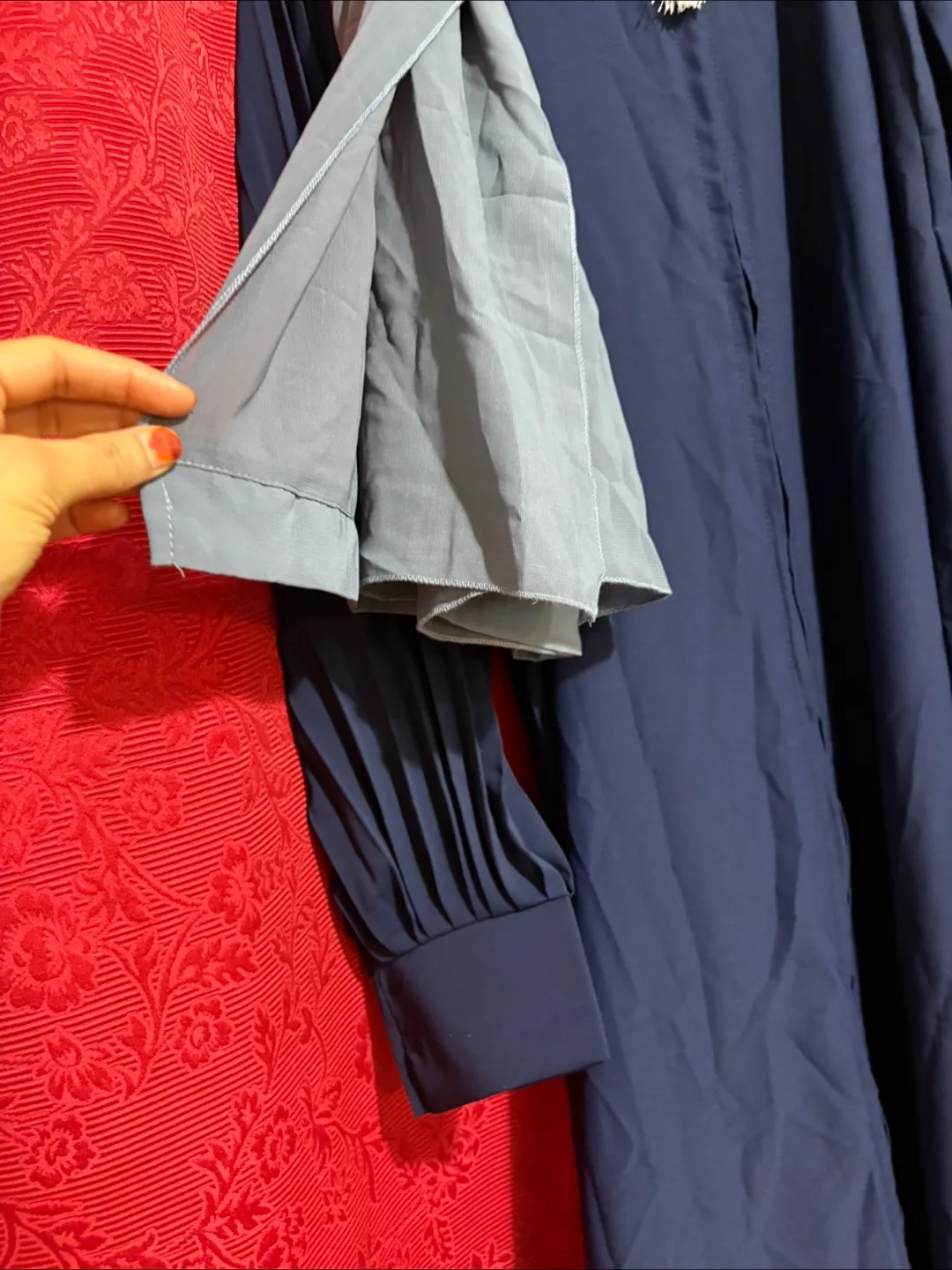 Navy Blue Pleated Maxi Dress with Belt image indicator(4)