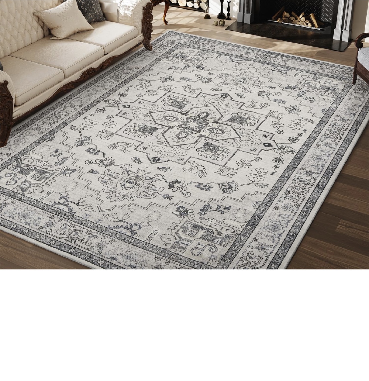 Elegant Grey and Off-White Area Rug