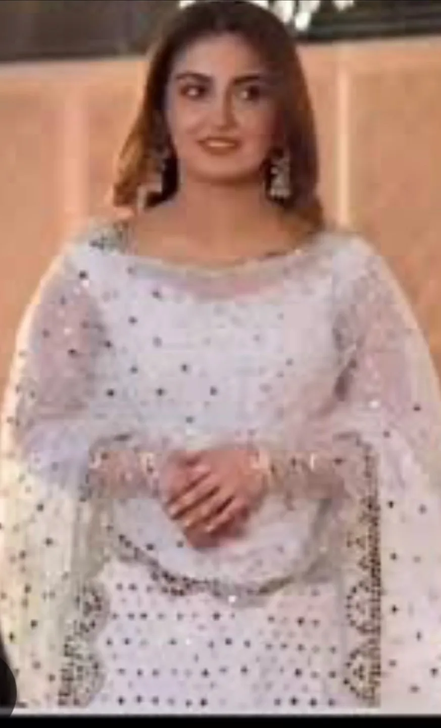Gorgeous White Pakistani Shalwar Kameez with Mirror Work thumbnail