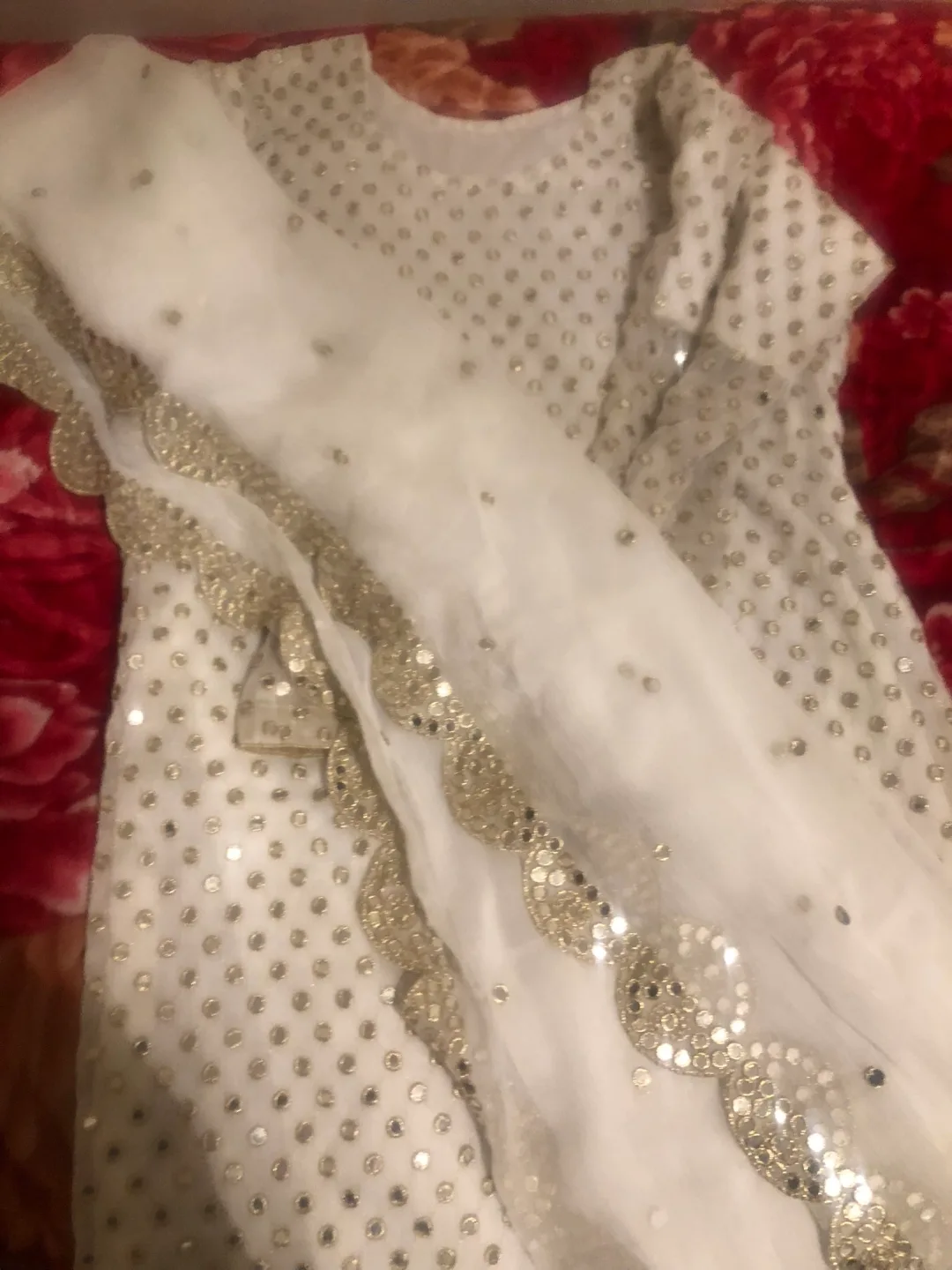 Gorgeous White Pakistani Shalwar Kameez with Mirror Work image indicator(2)
