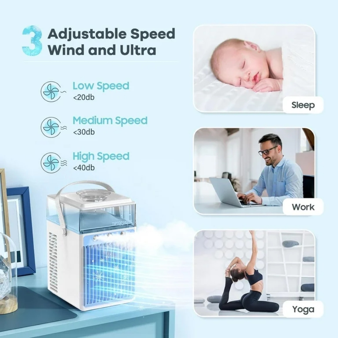 Tiptop Home Portable Air Cooler, 4 in 1 Rechargeable 3-Speed - photo 5