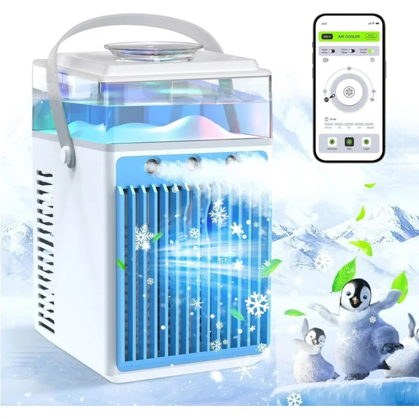 Tiptop Home Portable Air Cooler, 4 in 1 Rechargeable 3-Speed