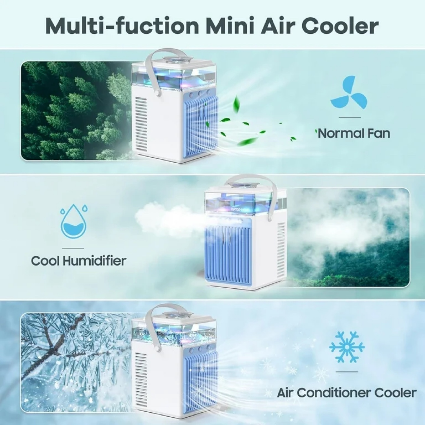 Tiptop Home Portable Air Cooler, 4 in 1 Rechargeable 3-Speed - photo 3