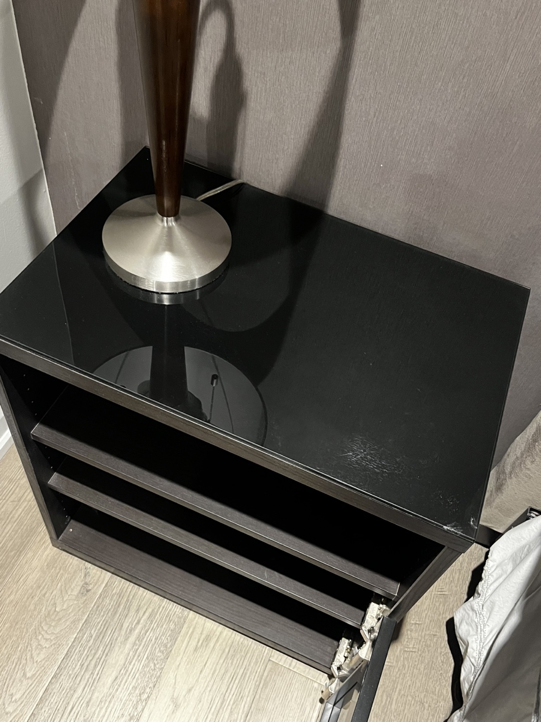 Black Nightstand with Glass Top - photo 4