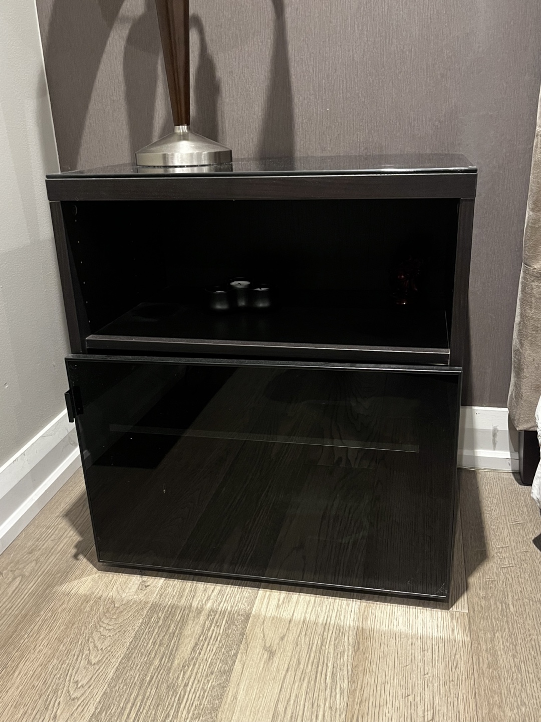Black Nightstand with Glass Top