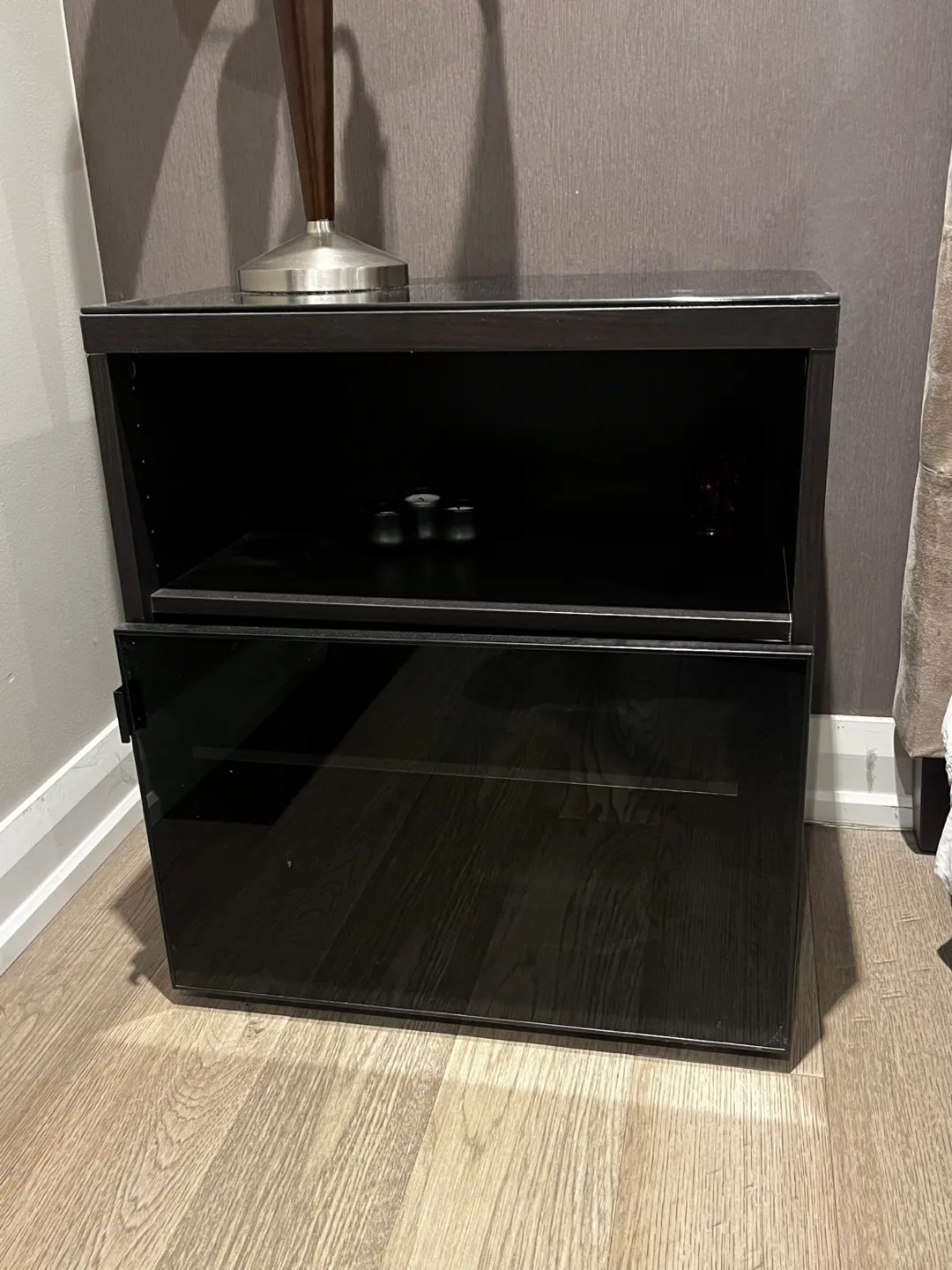 Black Nightstand with Glass Top thumbnail