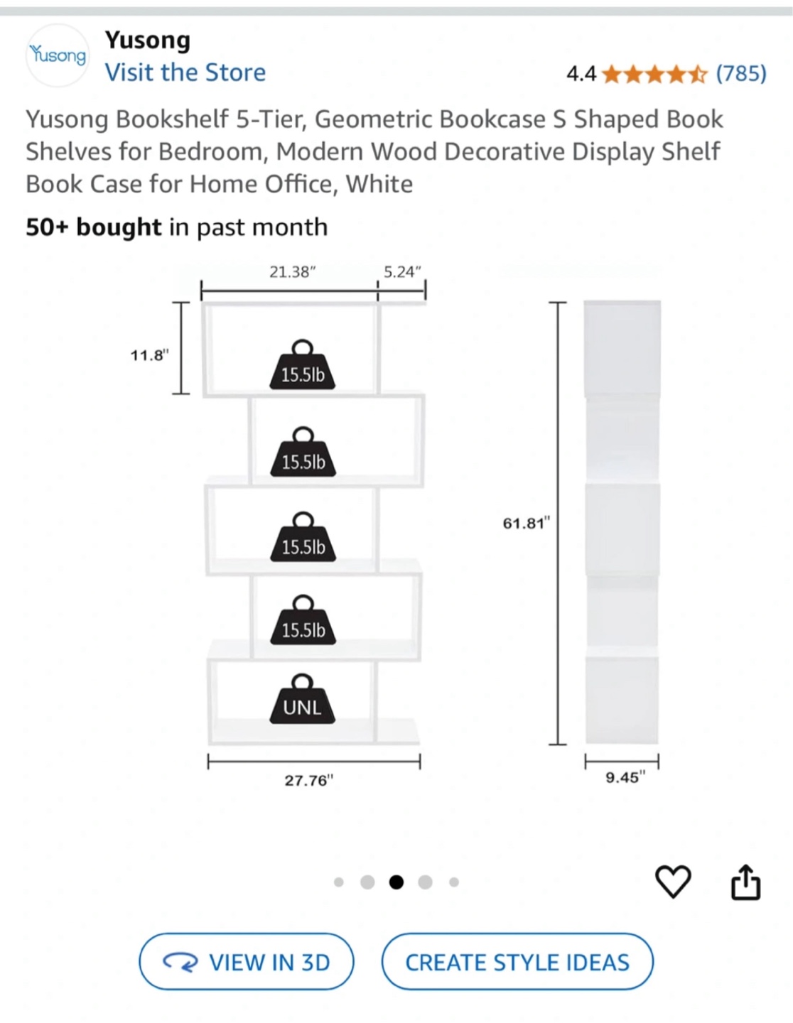 Yusong 5-Tier Geometric Bookcase - White - photo 2