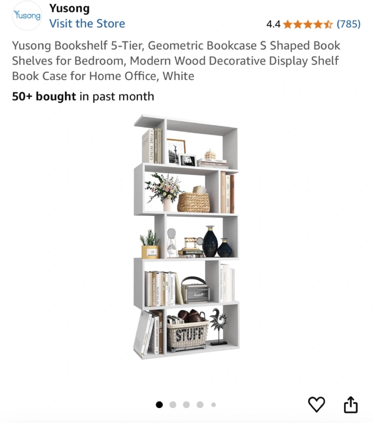 Yusong 5-Tier Geometric Bookcase - White