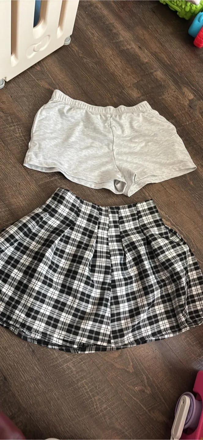 Girls' Grey Shorts and Black and (SOLD)White Plaid Skirt Set thumbnail
