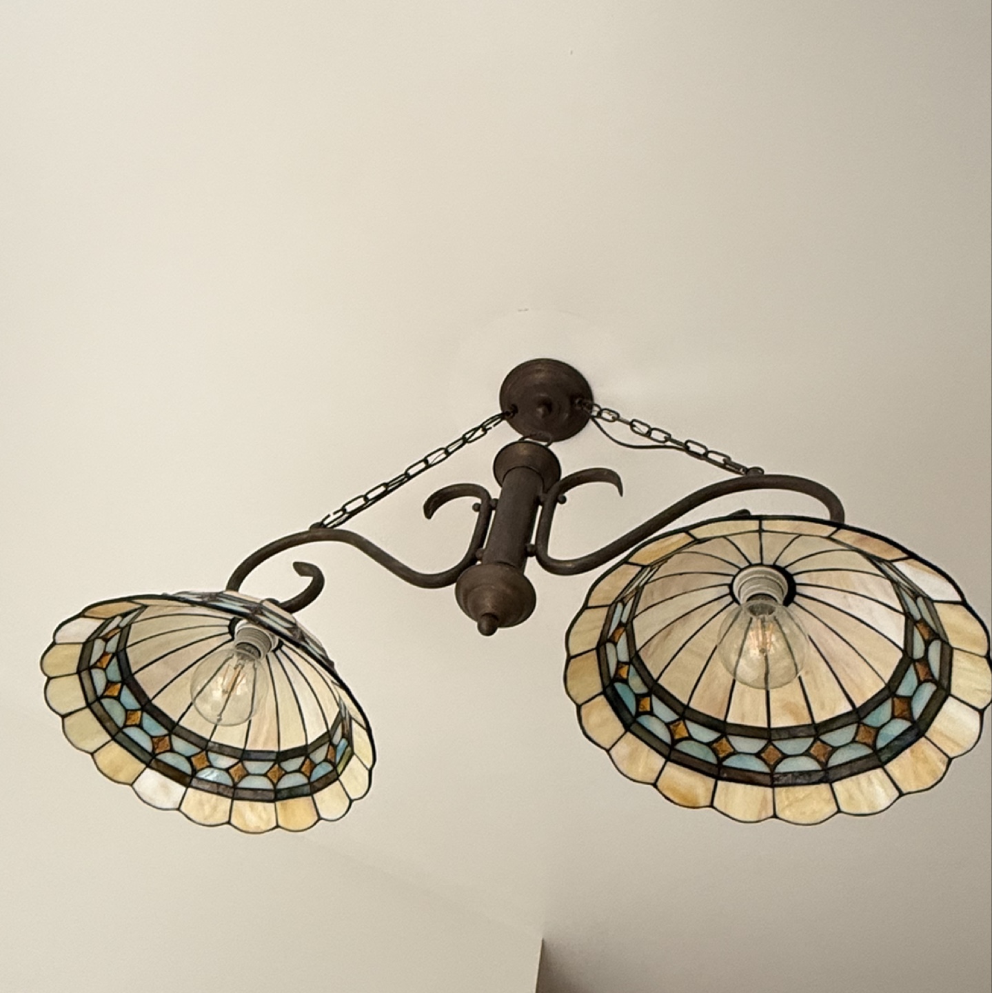 36” Diameter, 2 Tiffany Glass Stained Pendant, Aztec, Chandelier