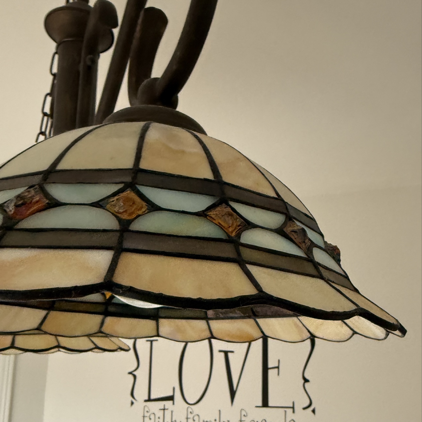 36” Diameter, 2 Tiffany Glass Stained Pendant, Aztec, Chandelier - photo 2