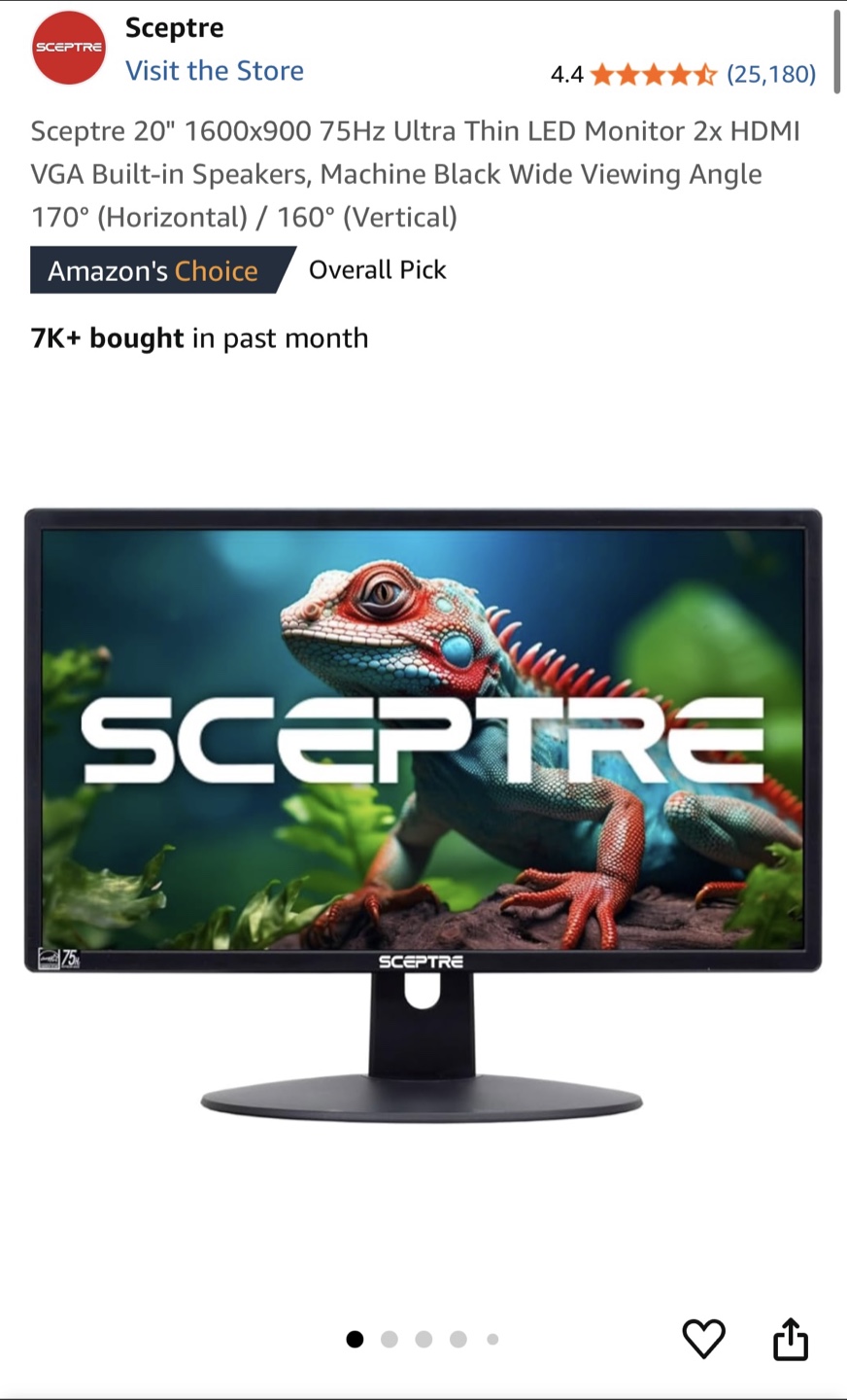 Sceptre 20" LED Monitor 75Hz HDMI VGA