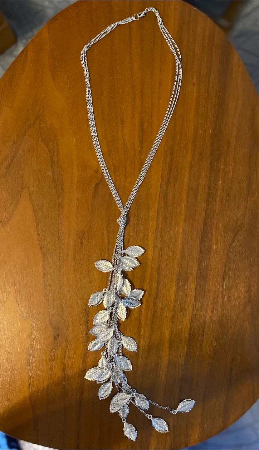 Silver Tone Leaf Statement Necklace thumbnail