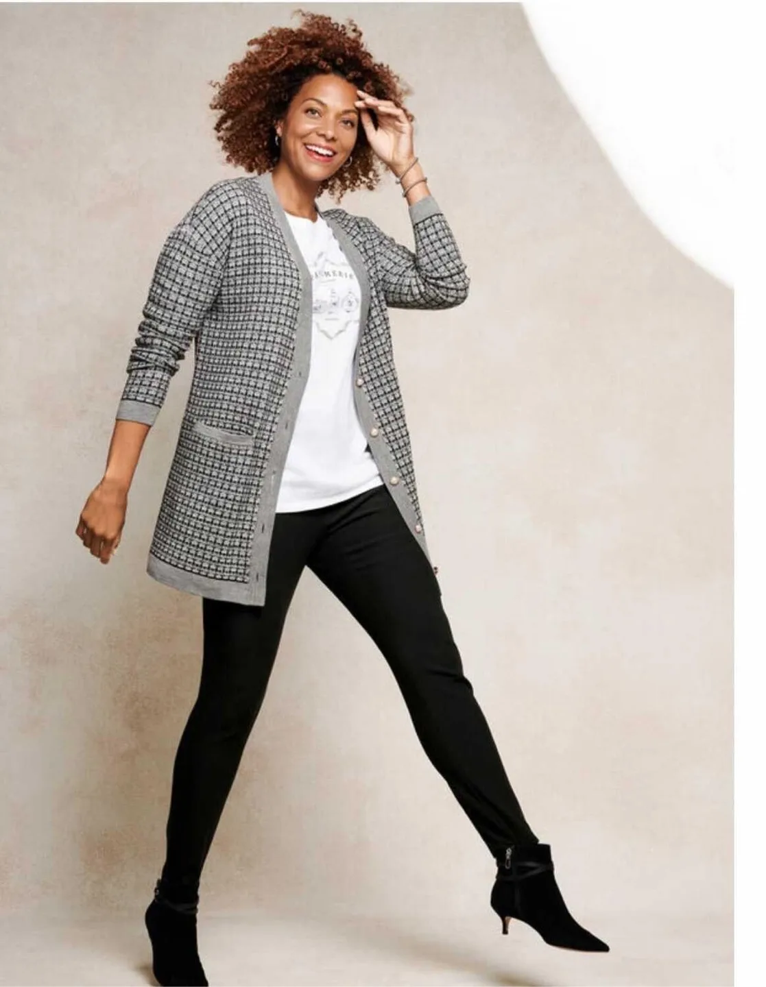 Talbots Mini Plaid Merino Wool Cardigan - Size L image indicator(2)