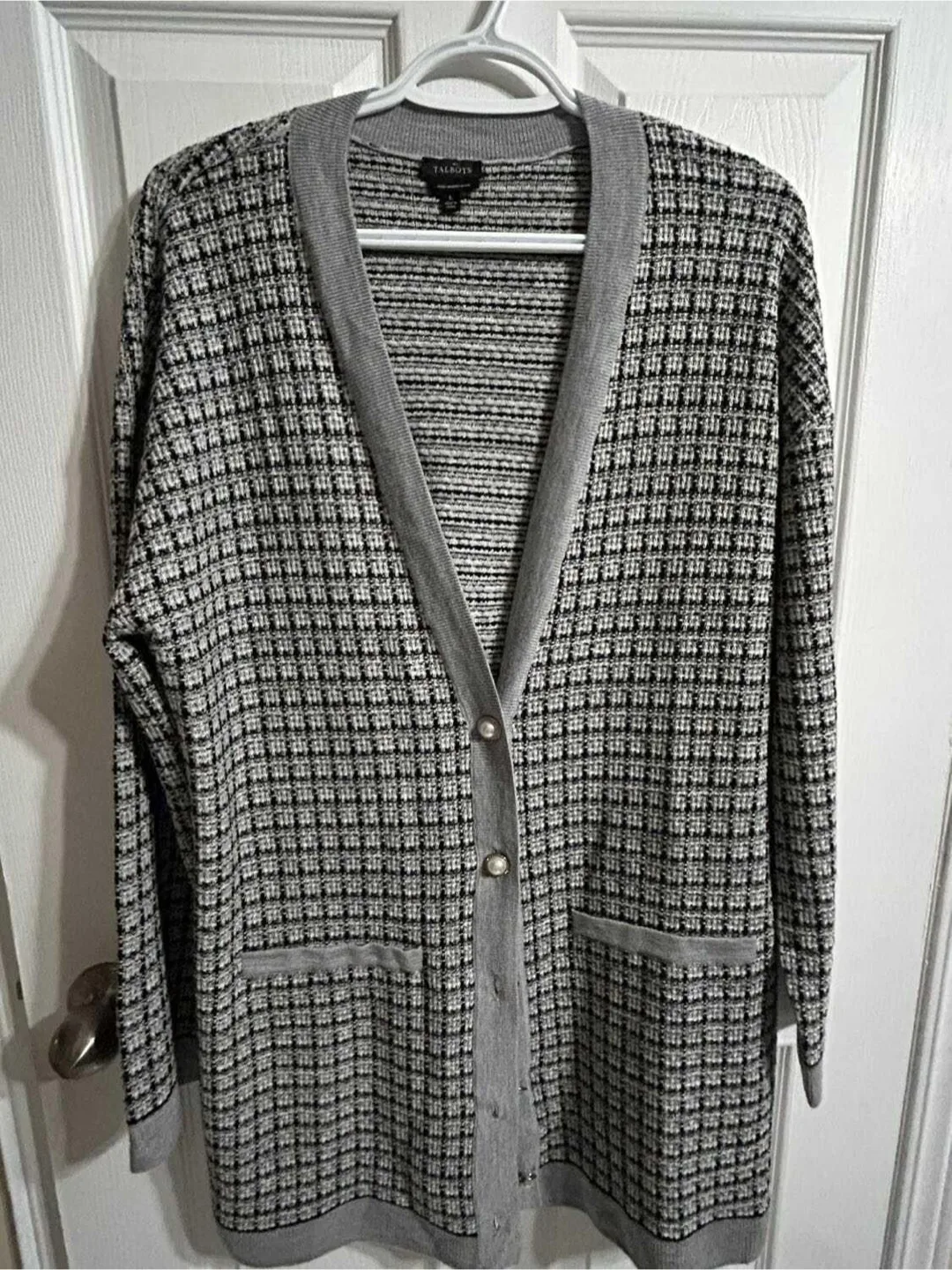Talbots Mini Plaid Merino Wool Cardigan - Size L image indicator(3)