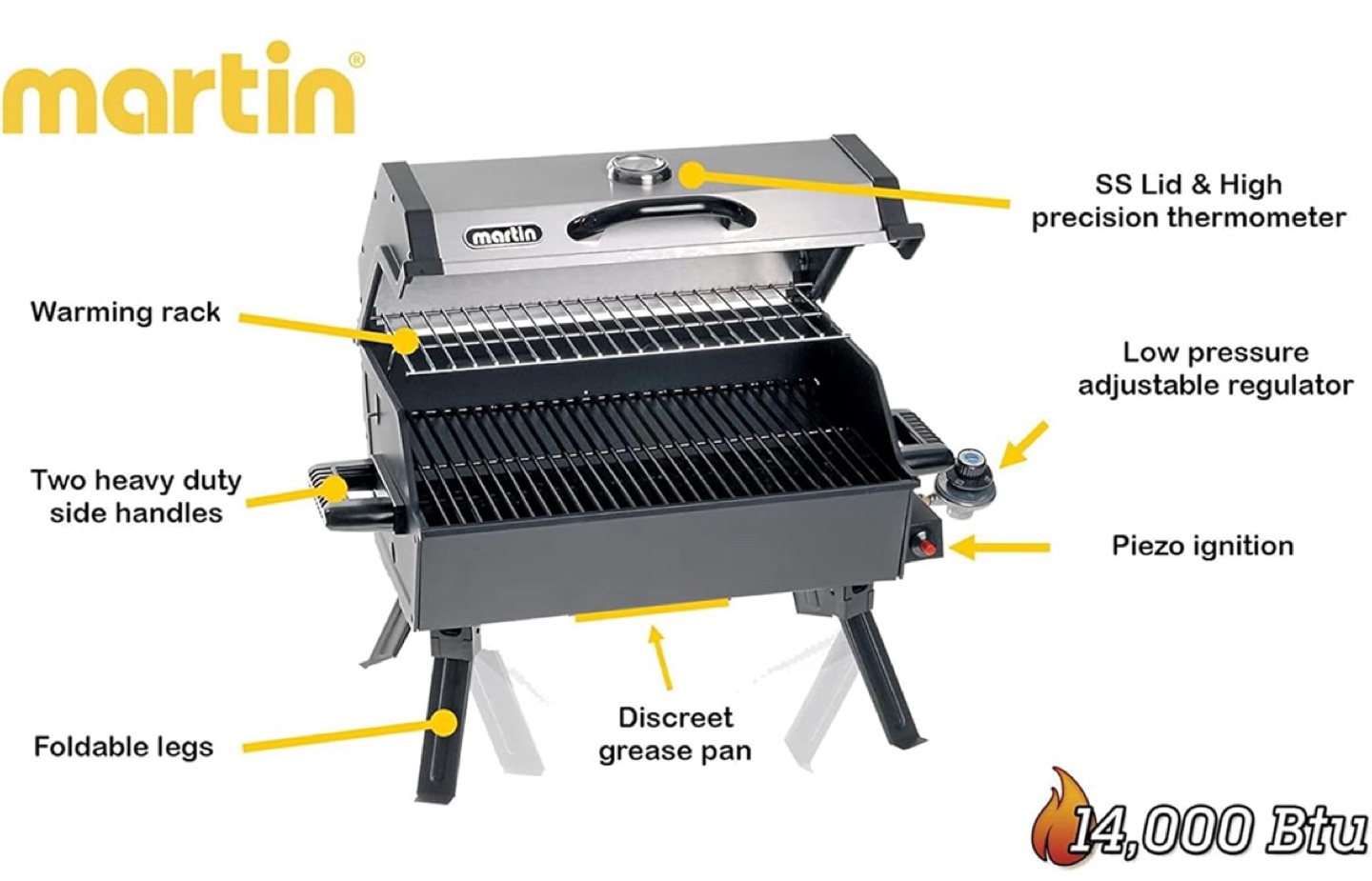 Martin 14,000 BTU Portable Gas Grill