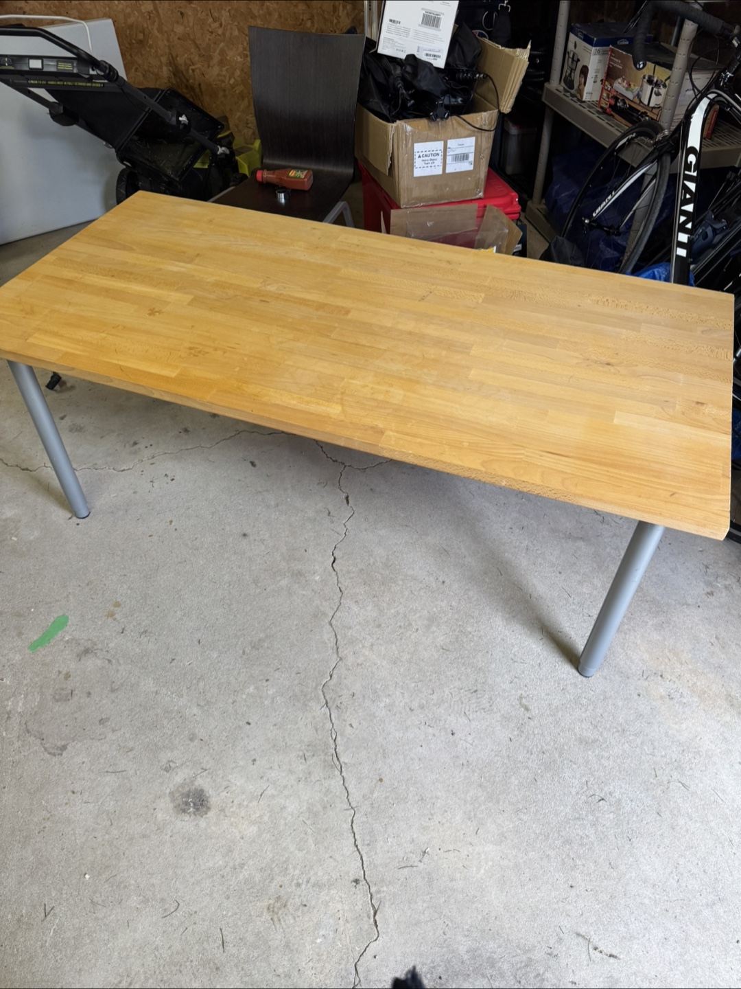 Wood tabletop with silver legs