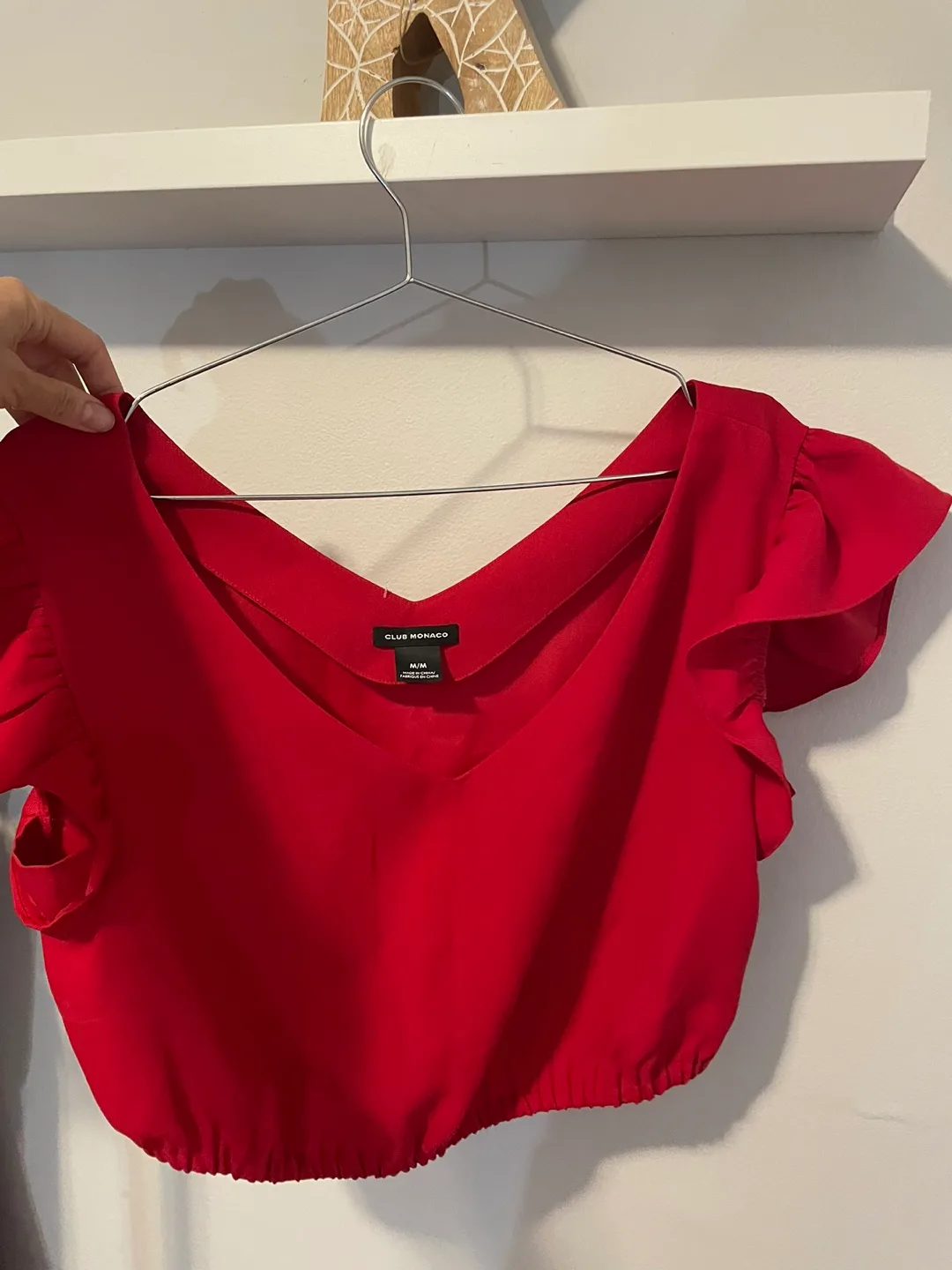 Club Monaco Red Ruffle Crop Top thumbnail