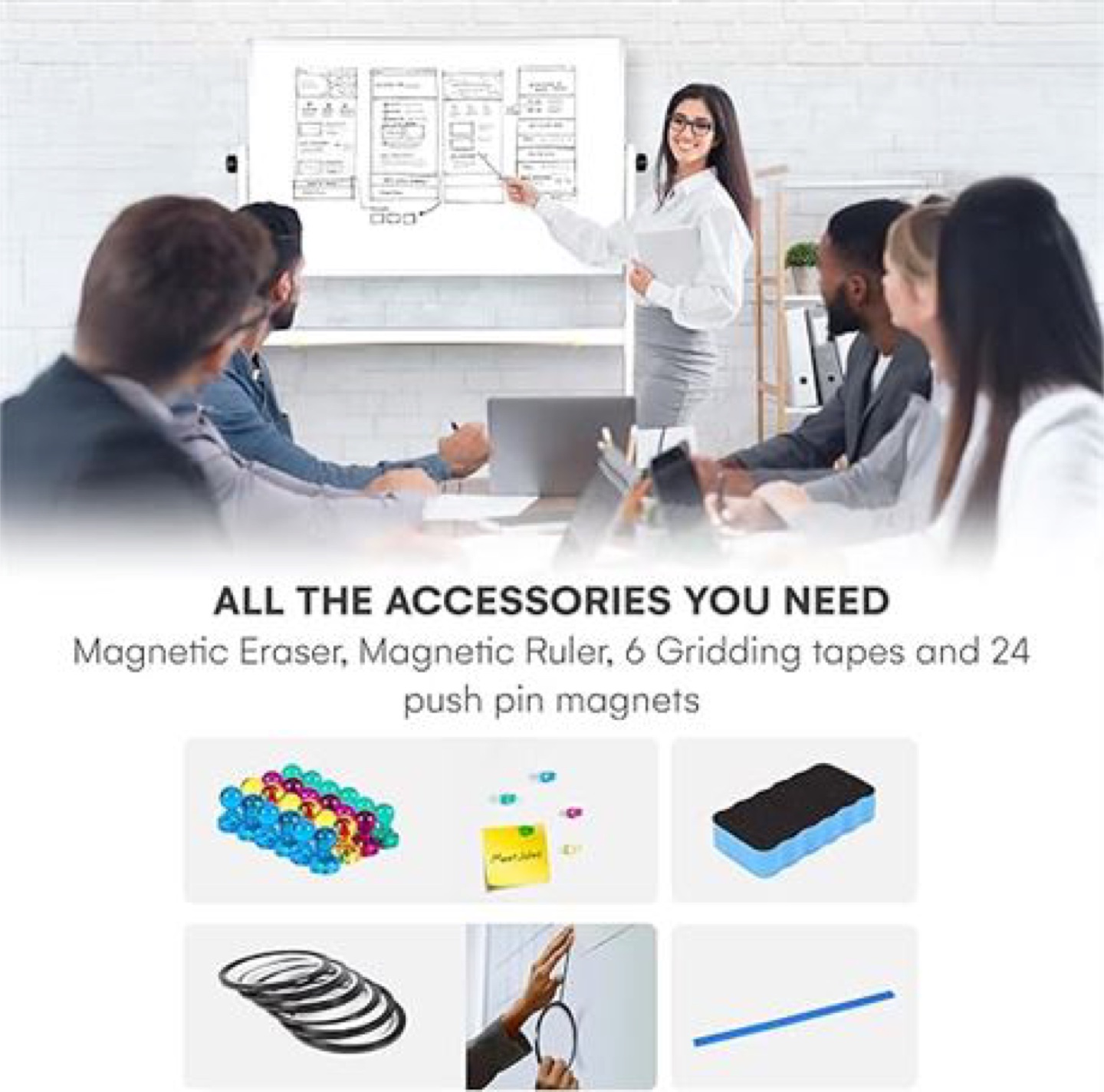 Double-Sided Mobile Whiteboard on Wheels - 48" x 32" - photo 5