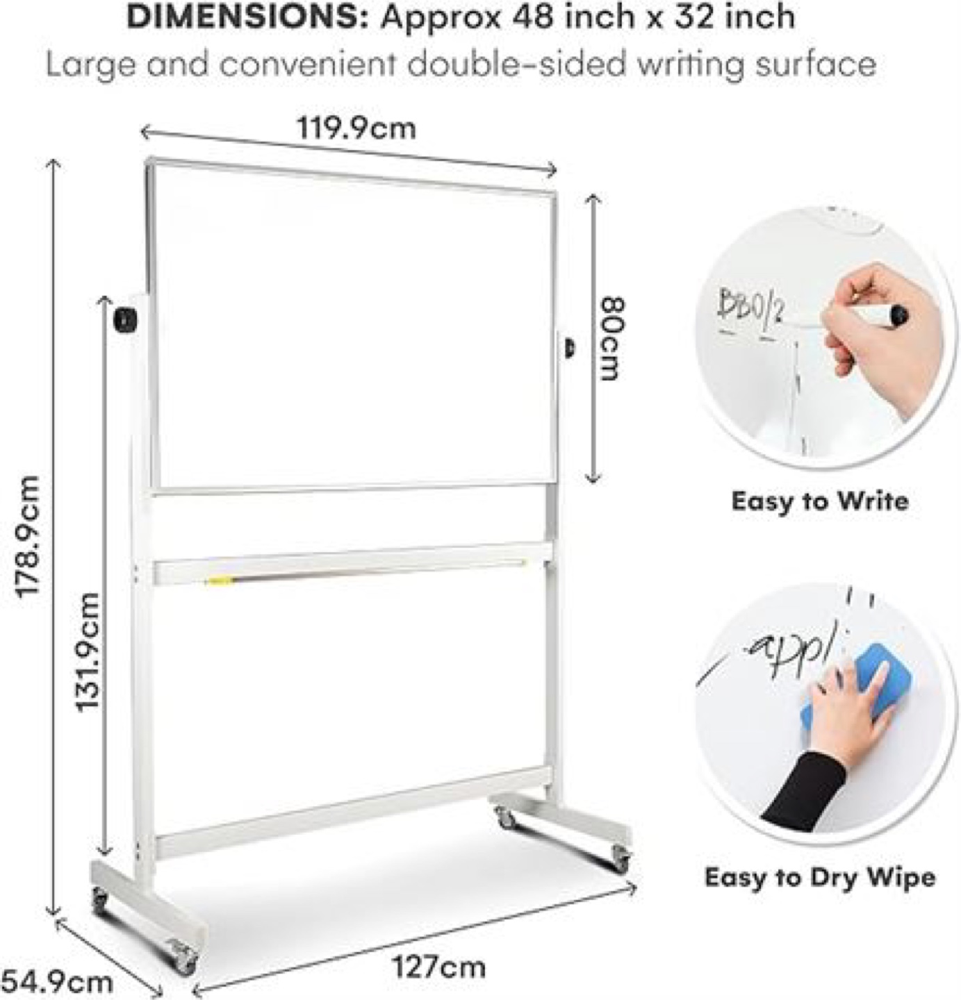 Double-Sided Mobile Whiteboard on Wheels - 48" x 32" - photo 4