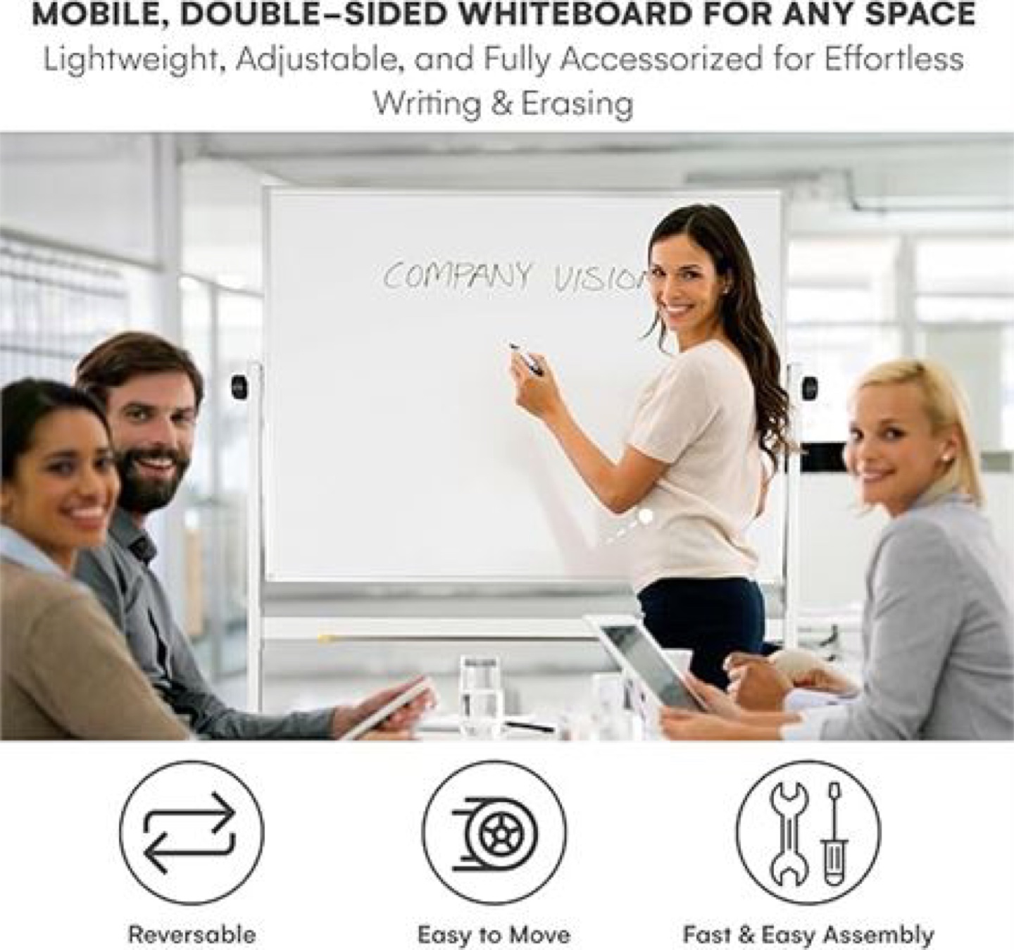 Double-Sided Mobile Whiteboard on Wheels - 48" x 32" - photo 3