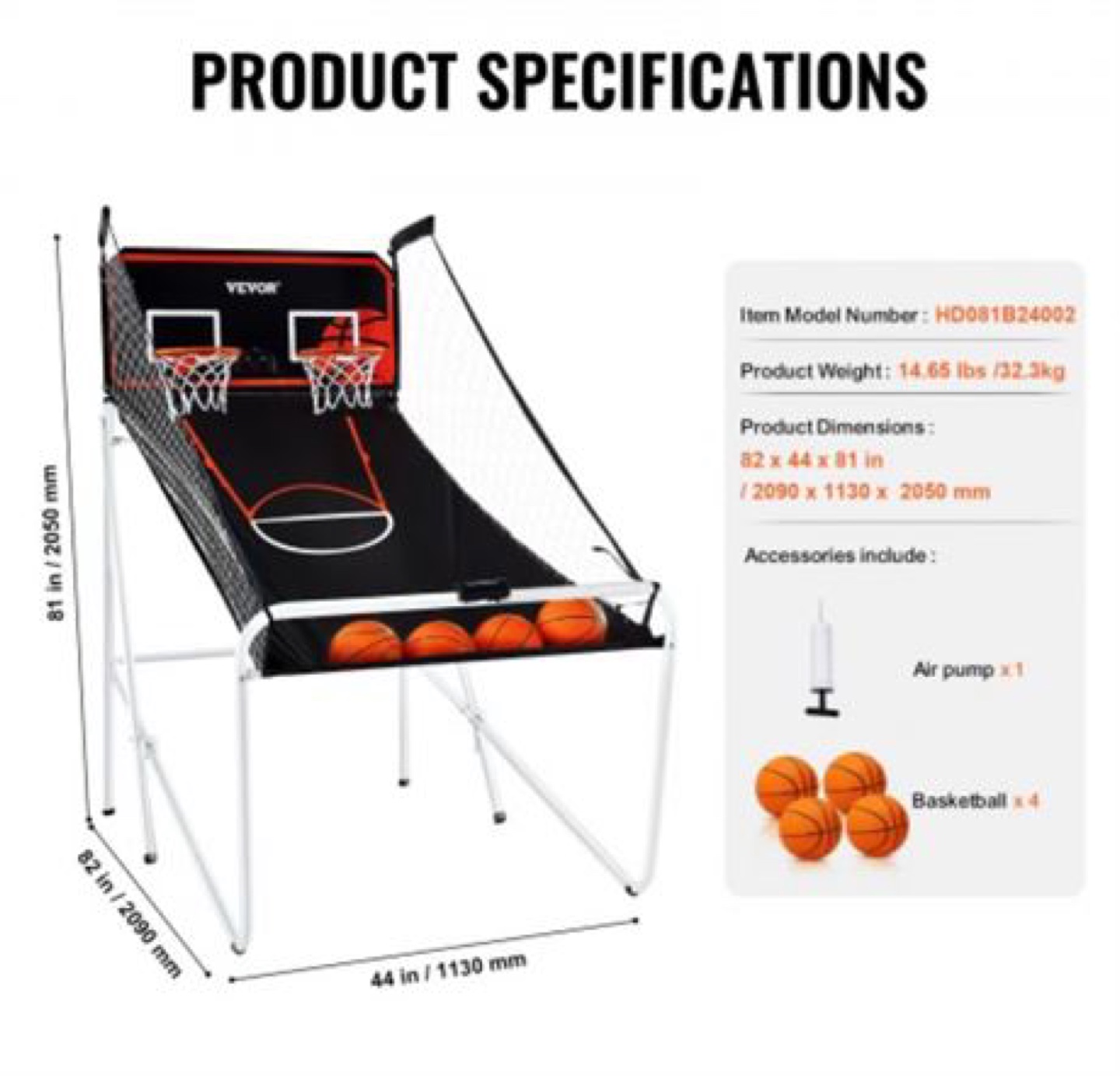 VEVOR Arcade Basketball Game Tabletop Foldable 8-in-1 Game Modes - photo 5