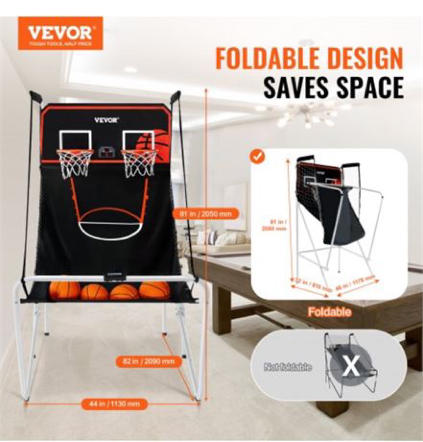 VEVOR Arcade Basketball Game Tabletop Foldable 8-in-1 Game Modes - photo 2