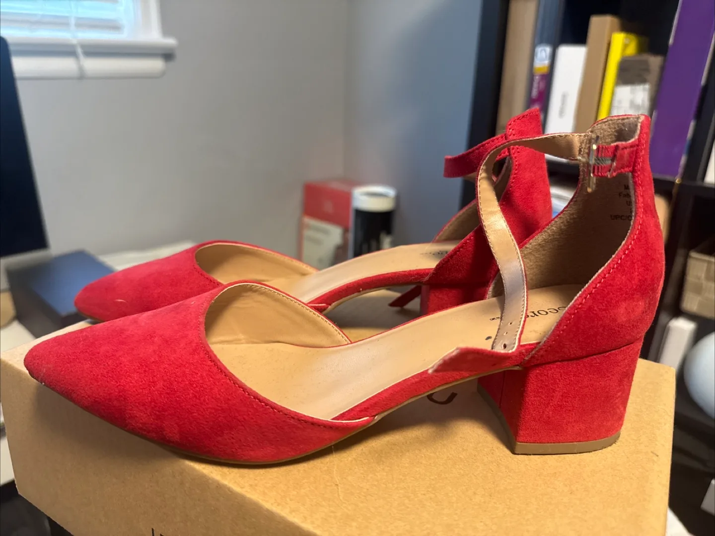 Red Suede Ankle Strap Heels thumbnail