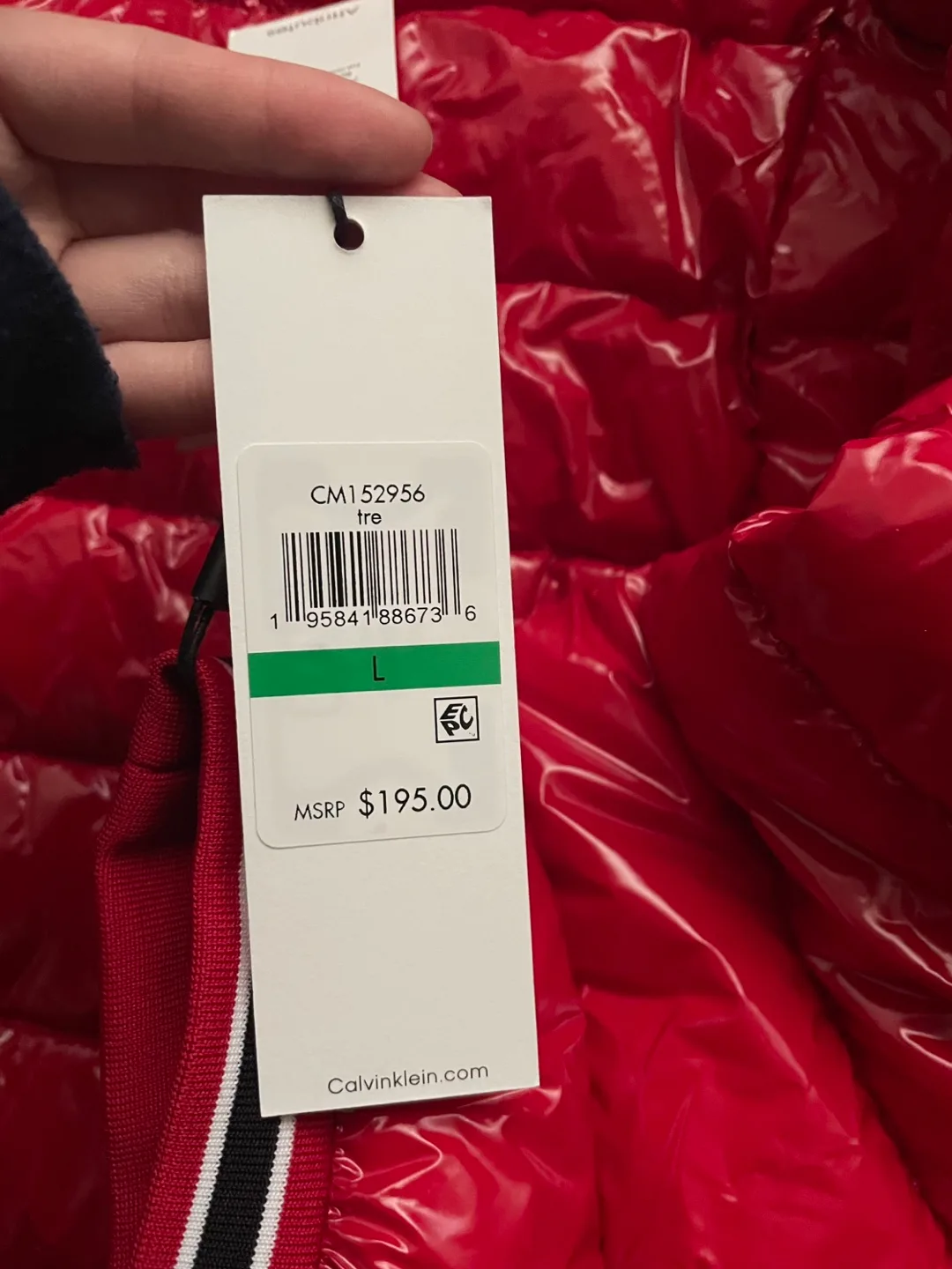 Men's Calvin Klein Red Puffer Jacket Size L image indicator(3)