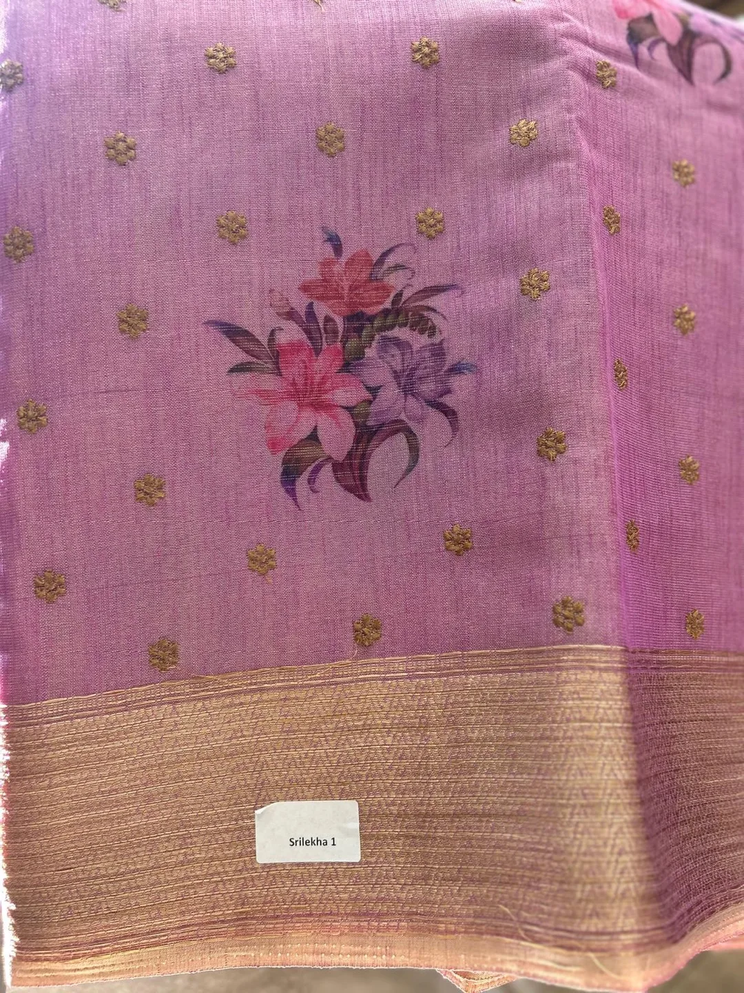Lilac floral embroidered Tussar saree image indicator(4)