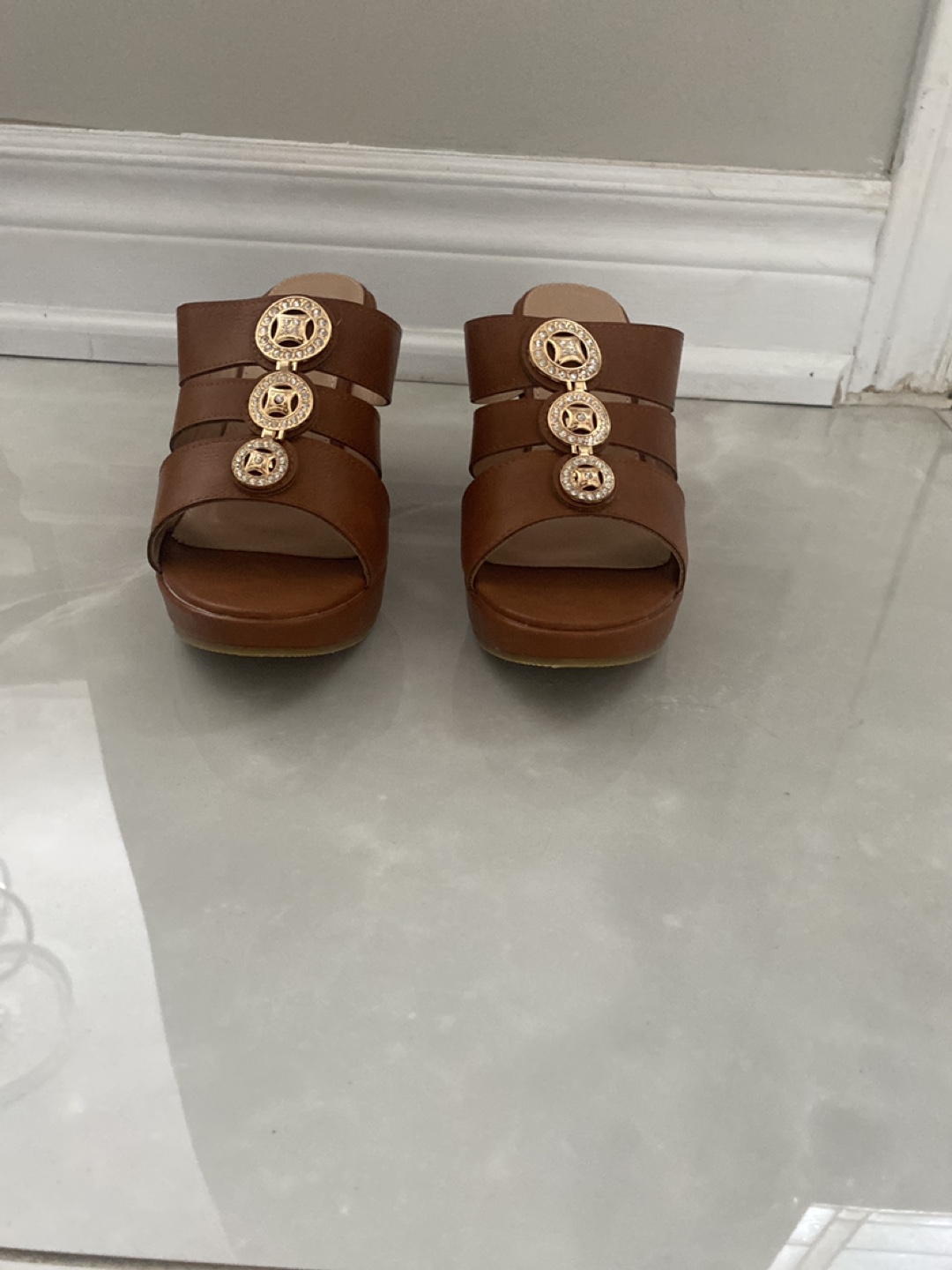 Brown Platform Wedge Sandals Size 7.5