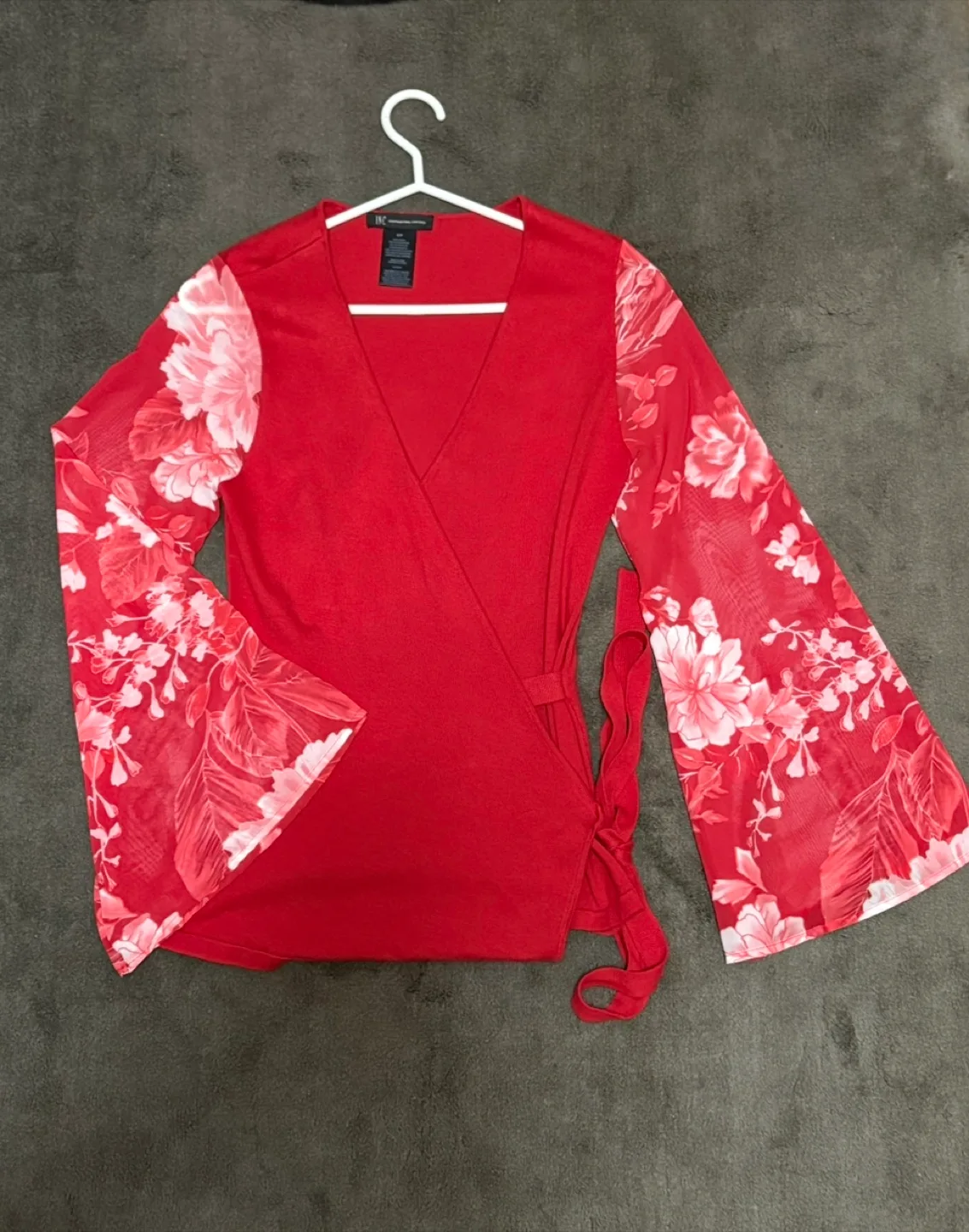 INC International Concepts Red Wrap Blouse thumbnail